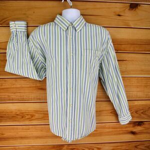 Old Navy Dress Shirt Mens Sz XL White Green Blue Stripes 100% Cotton Regular Fit